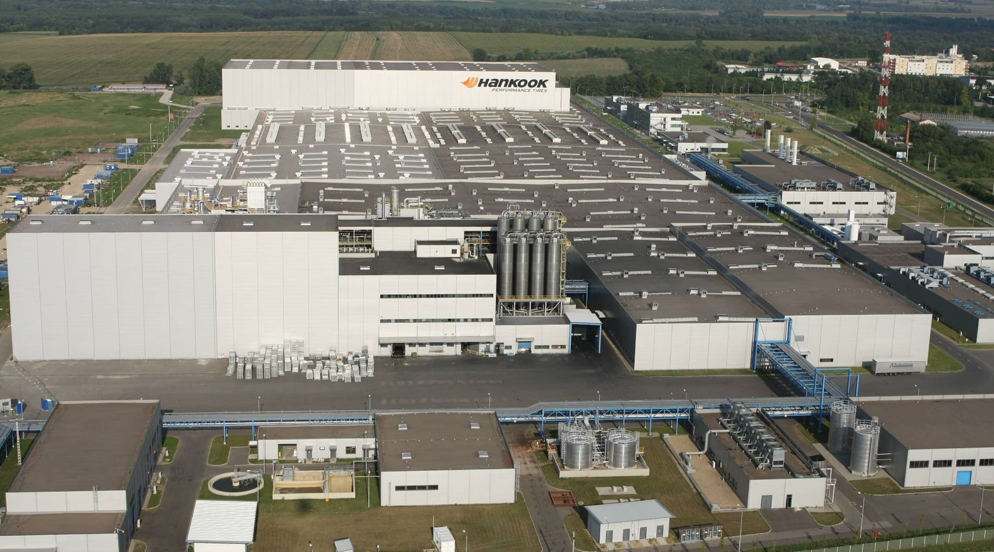 Aerial view of the Hankook Tire factory expansion in Hungary